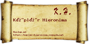 Káplár Hieronima névjegykártya